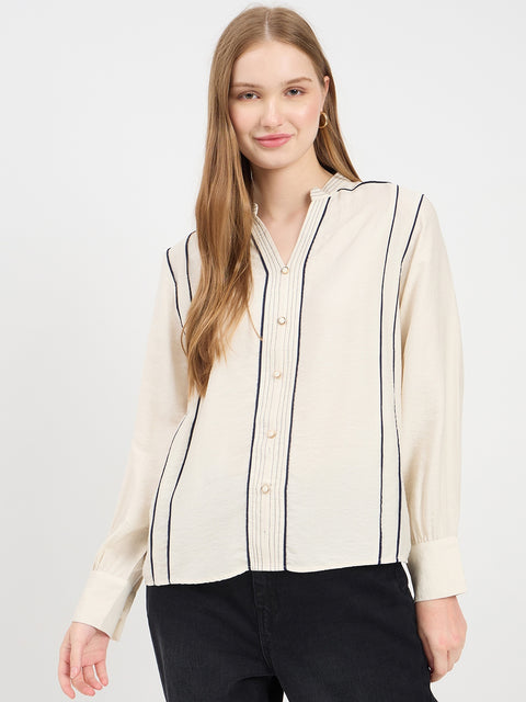 Madame Lace Detail Rayon Blend Beige Top