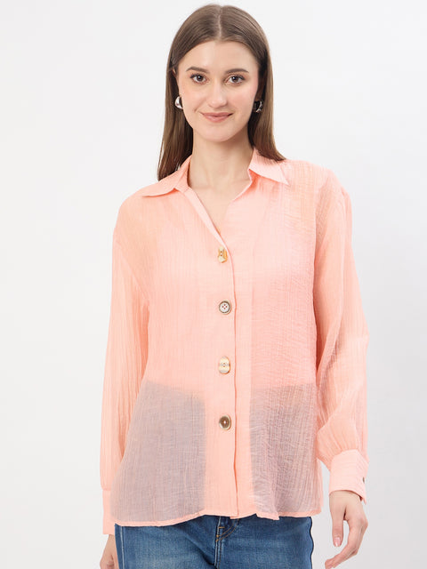 Madame Textured Powder Pink Lyocell Blend Shirt
