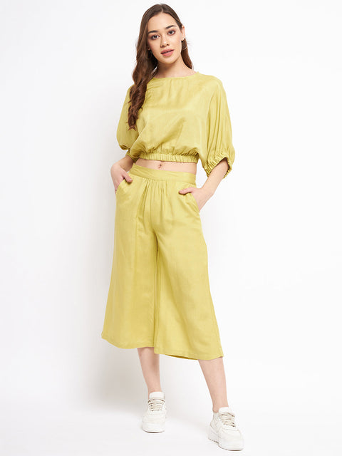 Madame Wide Leg Cropped Green Palazzos