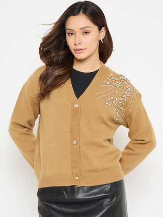 Madame Embellished Khaki Sweater