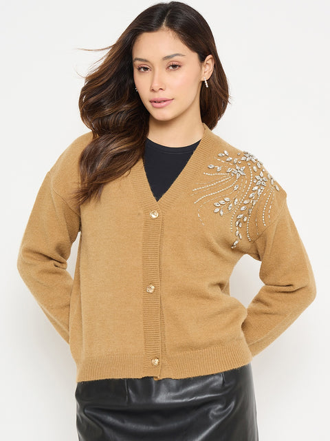 Madame Embellished Khaki Sweater