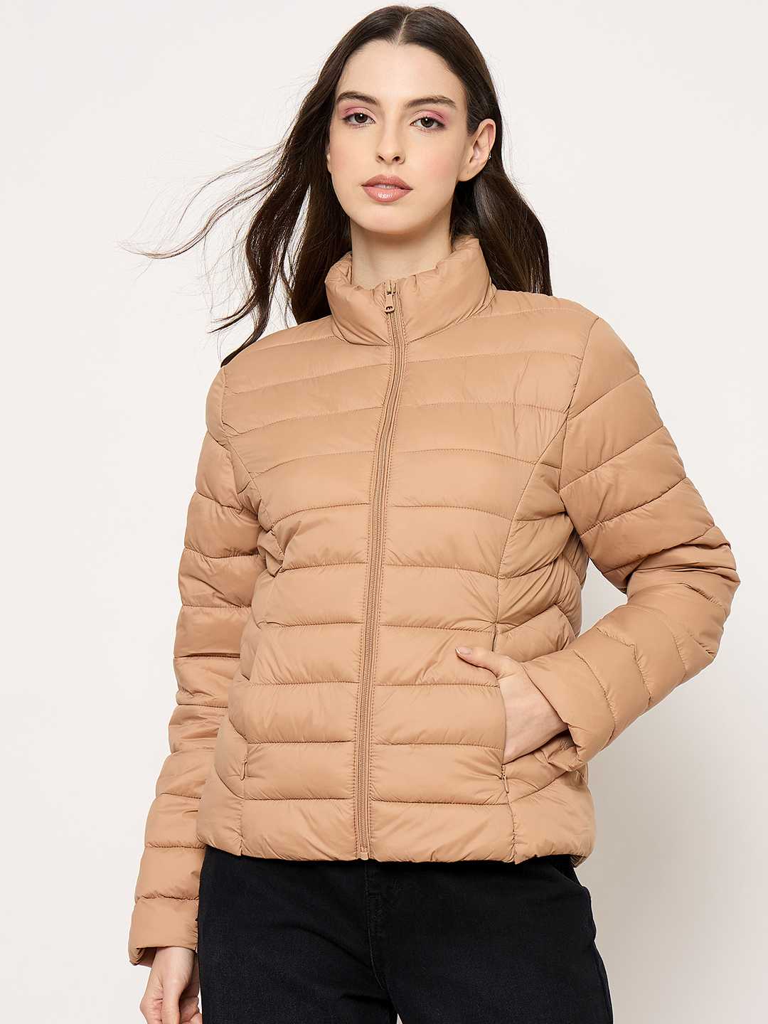 Madame Quilted Khaki Puffer Jacket color swatch