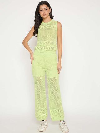 Madame Cotton Top and Bottom Lime Yellow Knitted Co-ord Set