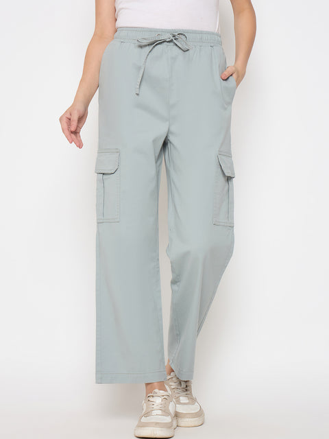 Madame Cotton Straight Grey Cargo Pants