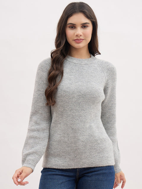 Madame Light Grey Self Designed Sweater