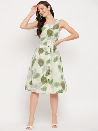 Madame Green Printed Fit & Flare Dress