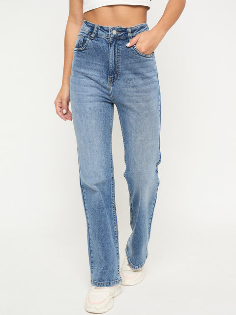 Madame Whiskered Stone Wash Light Blue Jeans