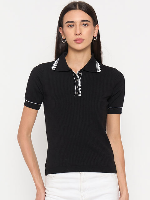 Madame Black Viscose-Blend Knit Top