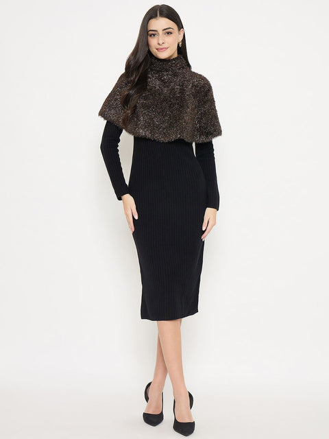 Madame Ribbed Black Sweater Dress