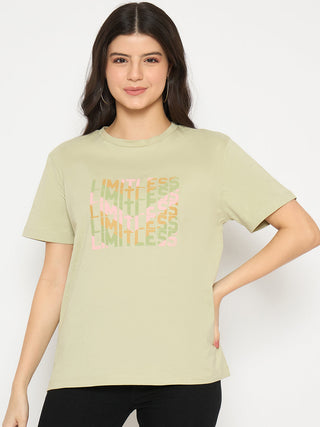 Madame Printed Pear Green Cotton T-shirt
