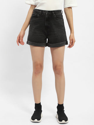 Madame Washed Charcoal Black Denim Shorts