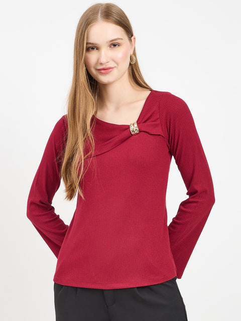 Madame Textured Maroon Top