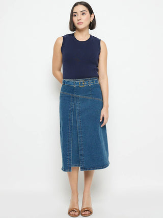 Madame Sleeveless Belted Denim Dress