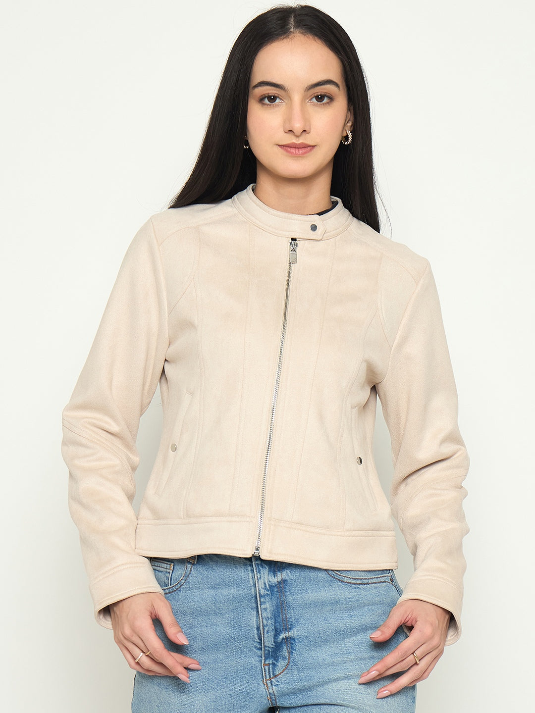 Madame Beige Jacket with Snap Button Collar color swatch