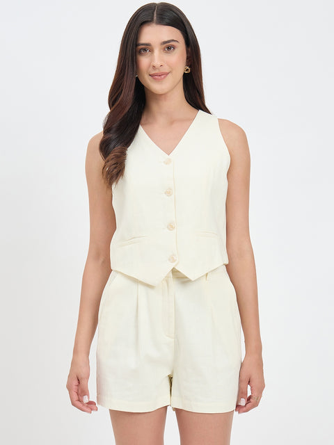 Madame Butter Yellow Rayon Linen Blend Co-ord Set