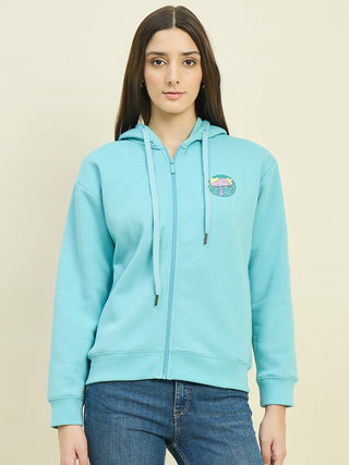 Madame Blue Cotton Blend Hooded Sweatshirt