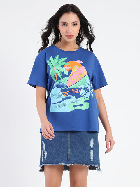 Madame Swarovski Graphic Print Royal Blue Sinker T-shirt