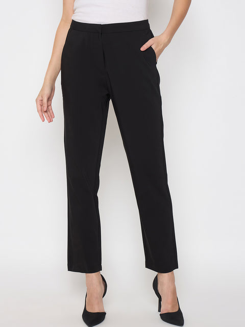 Madame Alex Waist Belt Detail Solid Black Trousers