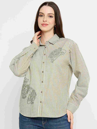 Madame Embroidered Green Shirt