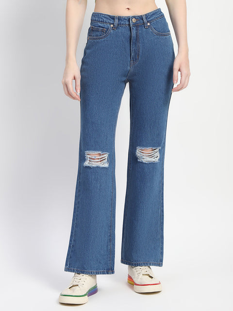 Madame Blue Ripped Flared Denim
