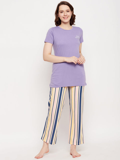 mSECRET Merchant Purple Striped Full Length Nightsuit