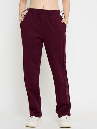Madame Typography Print Plum Straight Track Bottoms