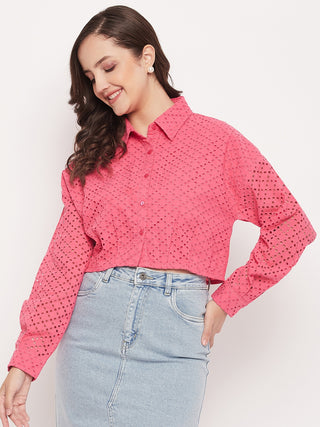 Madame Pink Schiffli Crop Shirt
