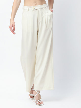 Madame Pleat Detailed Off White Gurkha Trousers