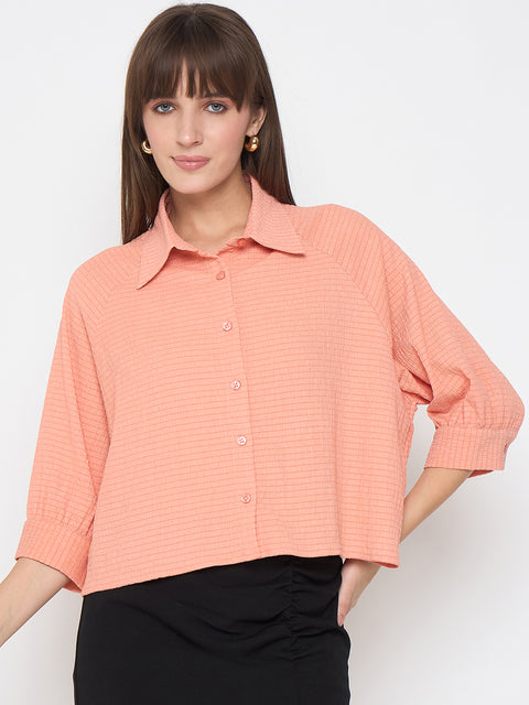 Madame Shirt Collar Buttoned Orange Crop Shirt