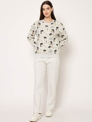 mSECRET Allover Printed Ecru Colour Sweatshirt