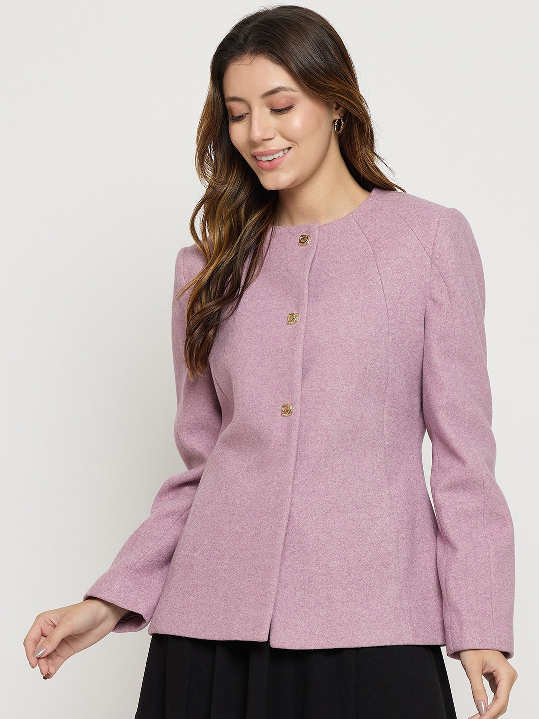 Madame Mauve Round Neck Full Sleeve Short Coat color swatch