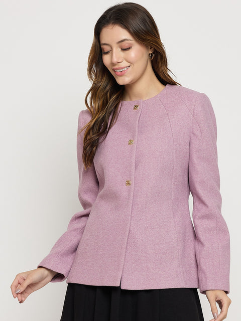 Madame Mauve Round Neck Full Sleeve Short Coat