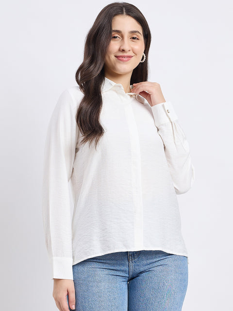 Madame White Viscose Nylon Solid Shirt