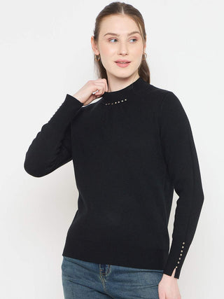 Madame Crew Neck Solid Black Sweater