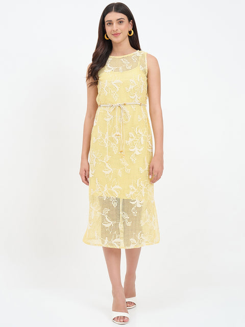 Madame Yellow Floral Embroidered Crochet Dress