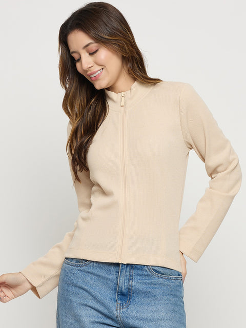 Madame Beige Mock Neck Full Sleeve Top
