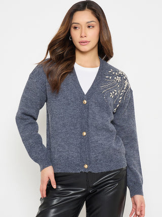 Madame Dark Grey Embroidered Sweater