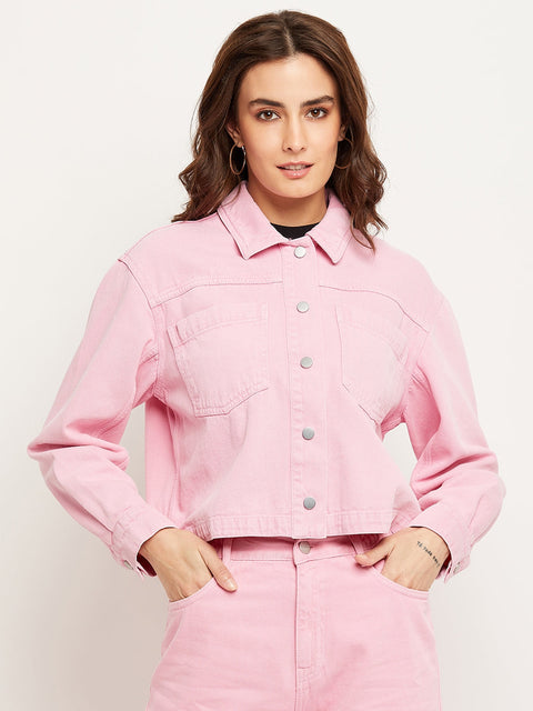 Madame Solid Pink Denim Jacket