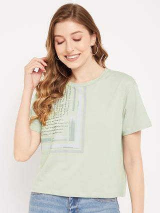 Madame Sea Green Typography T-Shirt
