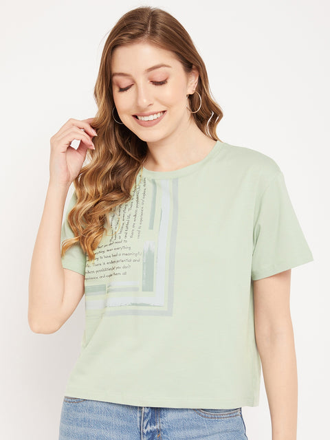 Madame Sea Green Typography T-Shirt