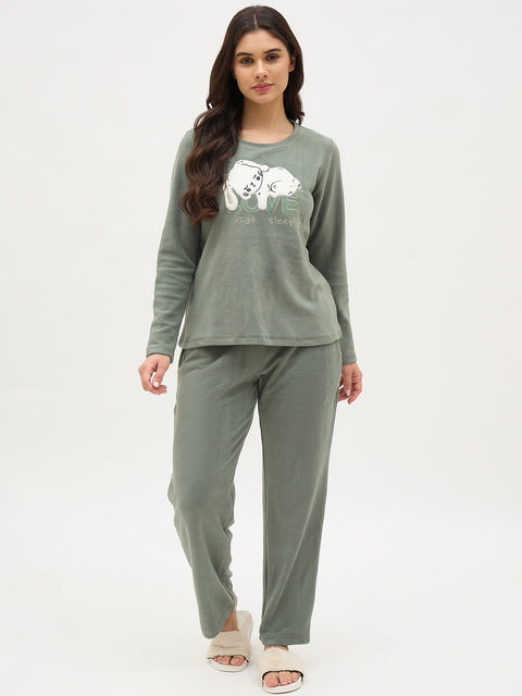 mSECRET Sage Green Printed Night Suit
