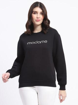 Madame Fleece Handwork And Embroidered Black Sweatshirt