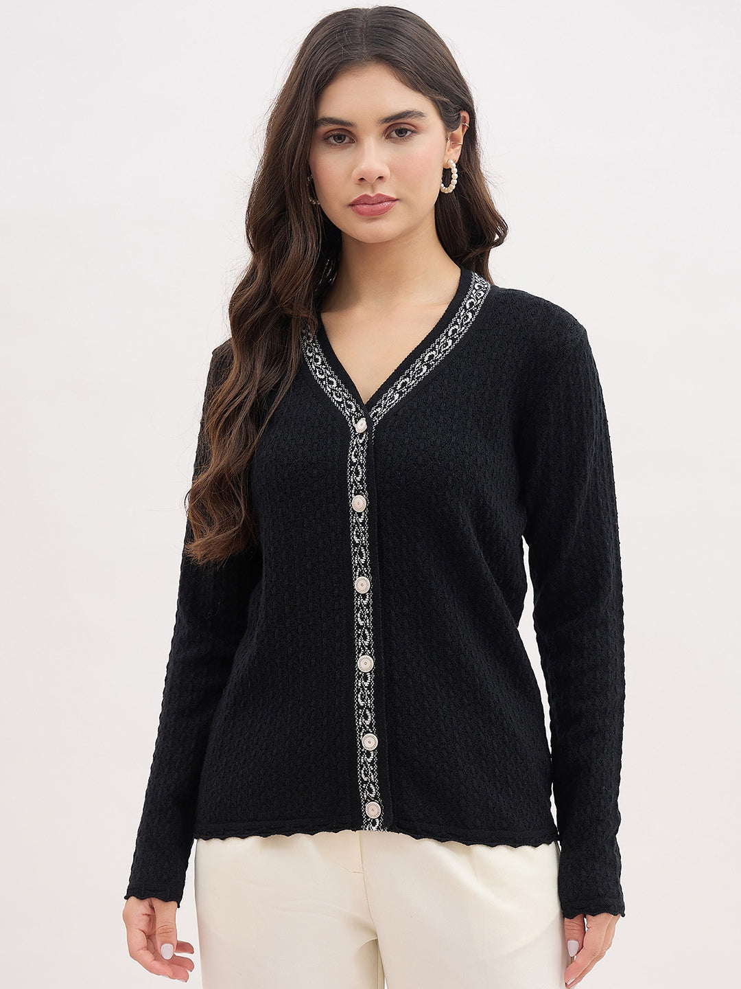 Madame Black Contrast Detail Black Cardigan color swatch