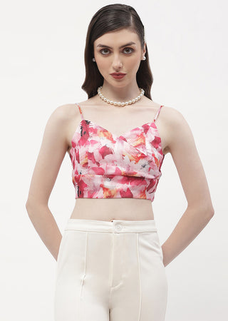 Madame Surplice Neck Hot Pink Floral Bralette Top