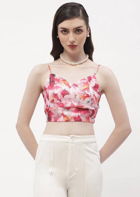 Madame Surplice Neck Hot Pink Floral Bralette Top