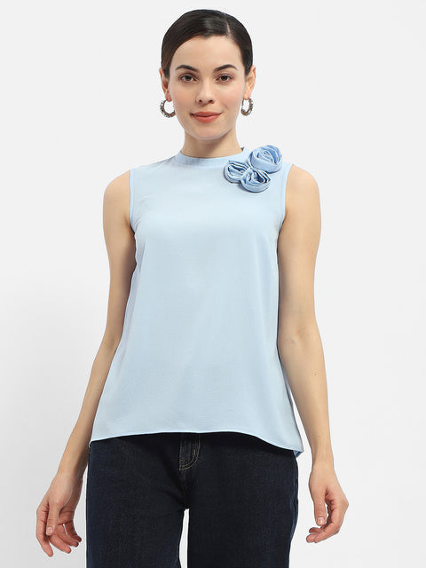 Madame Applique Adorned Blue Shimmer Top