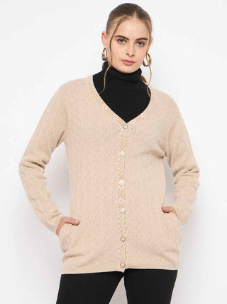 Madame Full Sleeve Button Down Beige Cardigan