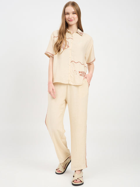 Madame Embroidered Beige Co-ord Set