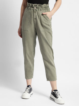 Madame Mid Rise Tapered Fit Olive Green Cargo