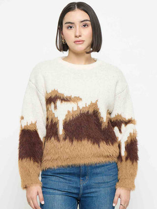 Madame Abstract Pattern Camel Brown Sweater